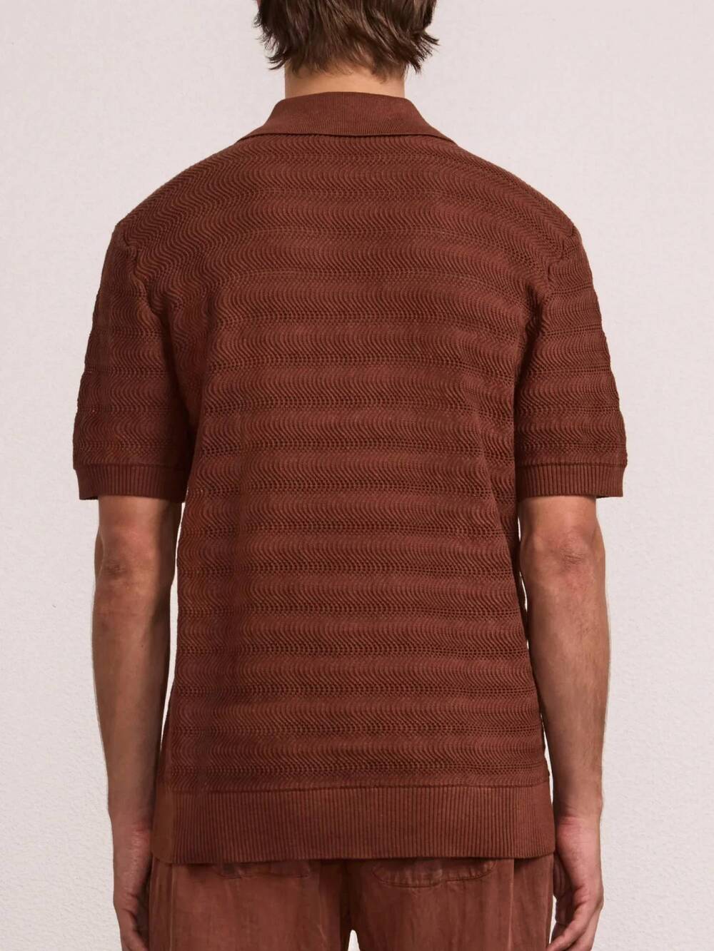 NEW FRESCOBAL CARIOCA vidal cotton blend buttoned short sleeve polo in brown - Picture 5 of 5